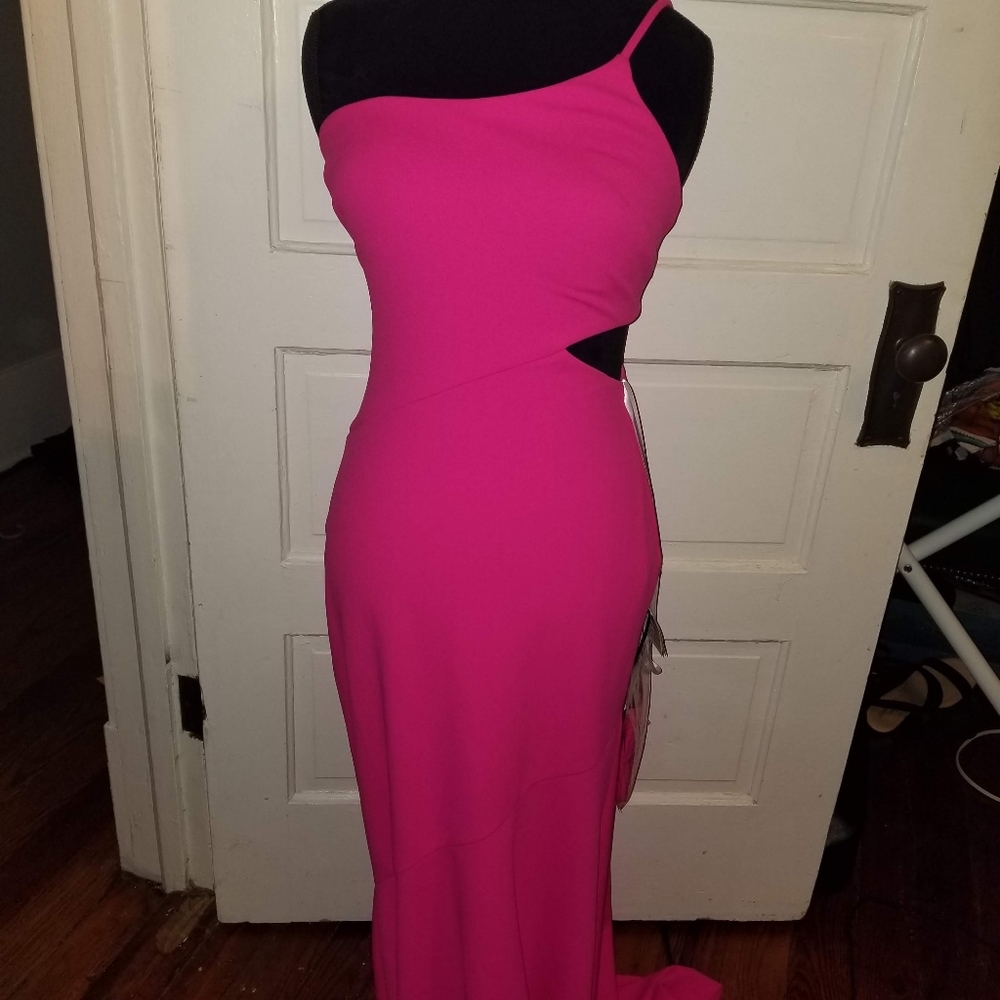 One Shoulder Scuba Trumpet Pink Gown Size 8